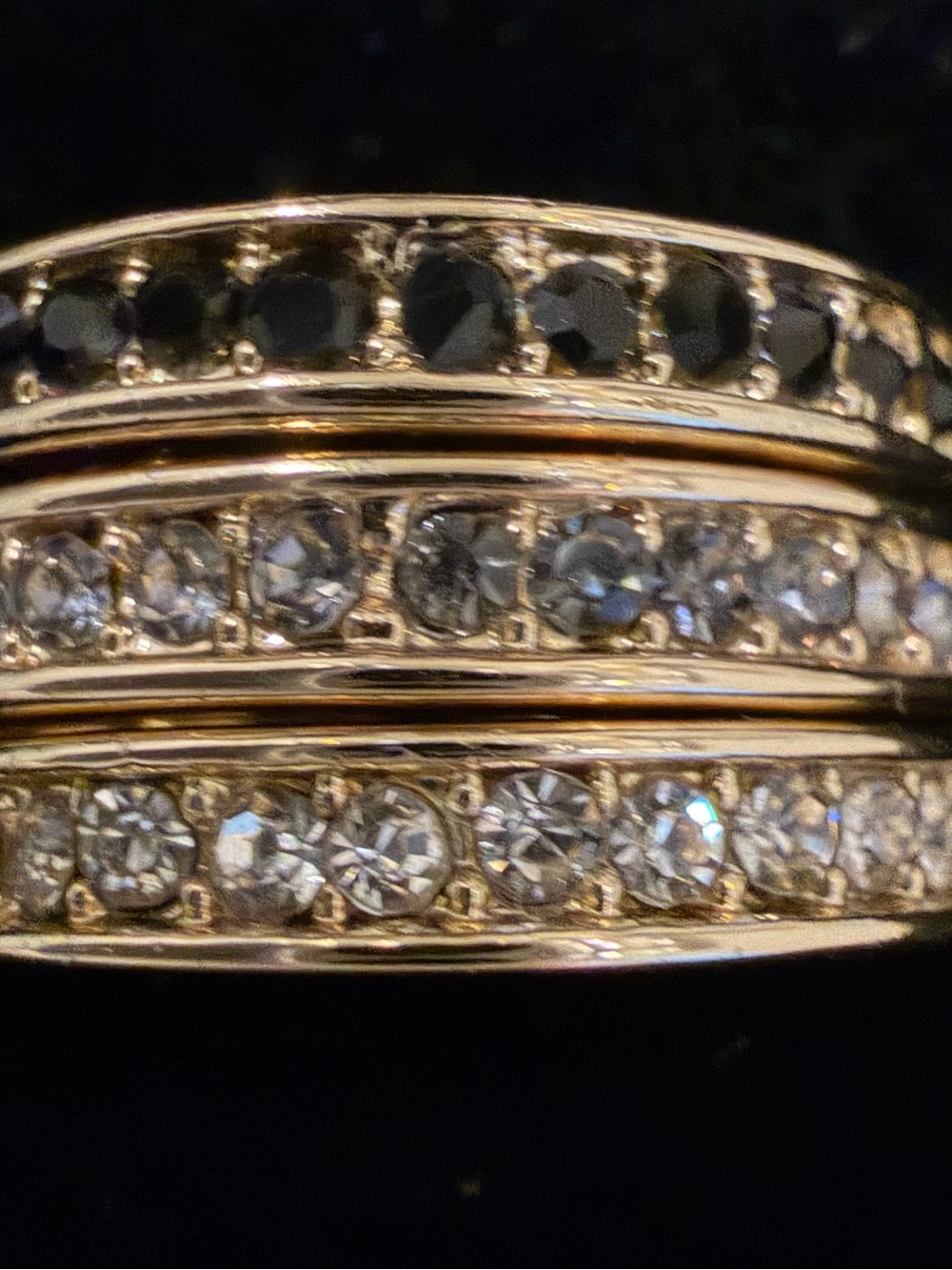 Park Lane Gold-Tone Multi-Row Crystal Ring with Black, Taupe & Clear Stones
